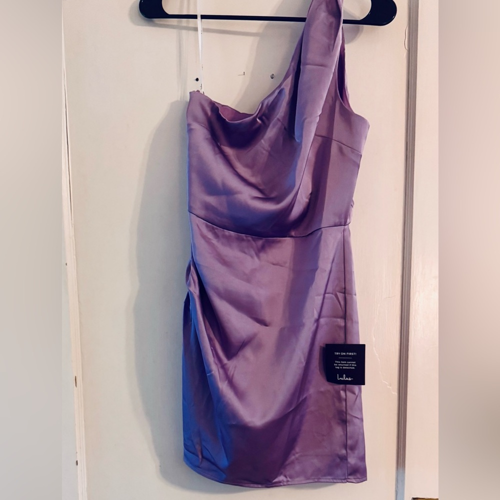 Lulu's One Shoulder Purple Satin Dress
